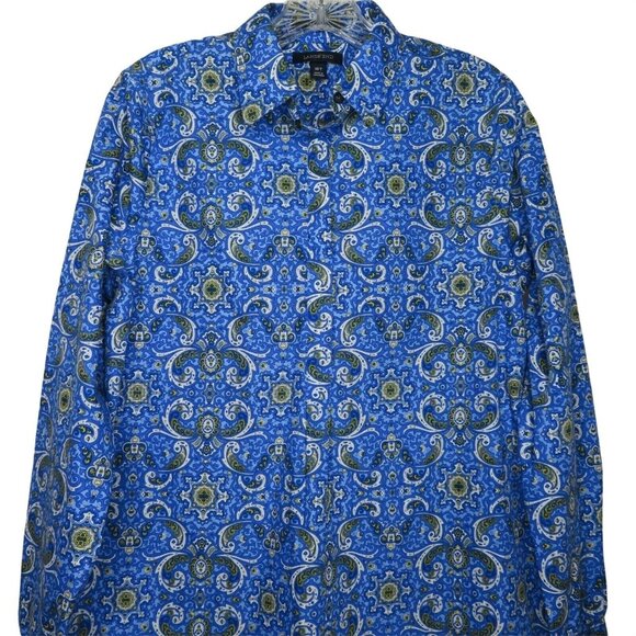 Vintage Lands End Womens 10T Blue Paisley Button-Up No Iron Supima Cotton Shirt - Picture 10 of 10